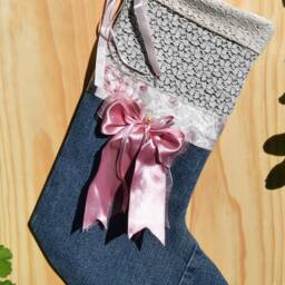 Christmas Stocking - Denim Personalised Personalized Santa Sack Xmas Sock, Style Is Boho - thumbnail 2