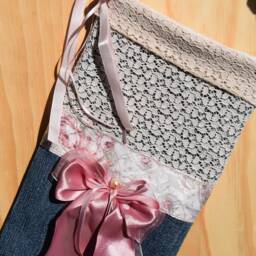 Christmas Stocking - Denim Personalised Personalized Santa Sack Xmas Sock, Style Is Boho - thumbnail 3