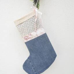 Christmas Stocking - Denim Personalised Personalized Santa Sack Xmas Sock, Style Is Boho - thumbnail 4