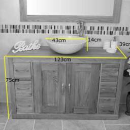 Solid Oak Bathroom Vanity Unit Cabinet Marble Travertine Bowl Basin Tap Plug 02Bsbc - thumbnail 4