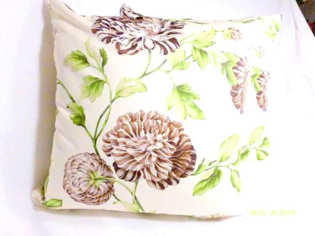 Brown & Green Waverly Floral Pillow Cover & Mums On Cream - image 1