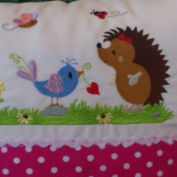 Pillow With Name For Birth - Hedgehog & Bird Pink - thumbnail 3