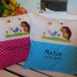 Pillow With Name For Birth - Hedgehog & Bird Pink - thumbnail 4