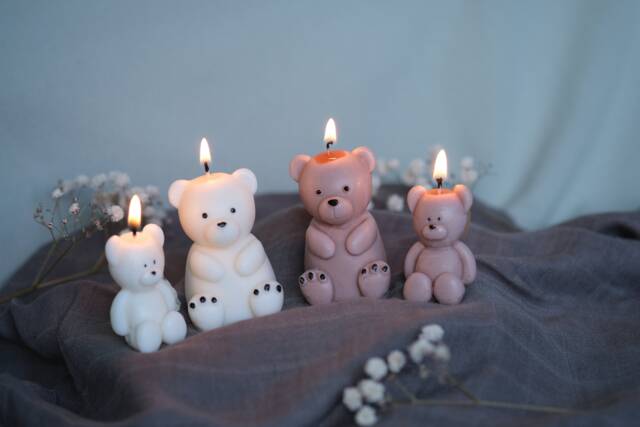 Teddy Bear Candle Duo - Handmade Soy Wax Candles Cute Home Decor Valentine's Day Gift Mother's Decorative - image 1