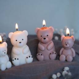 Teddy Bear Candle Duo - Handmade Soy Wax Candles Cute Home Decor Valentine's Day Gift Mother's Decorative - thumbnail 4
