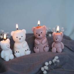 Teddy Bear Candle Duo - Handmade Soy Wax Candles Cute Home Decor Valentine's Day Gift Mother's Decorative - thumbnail 2