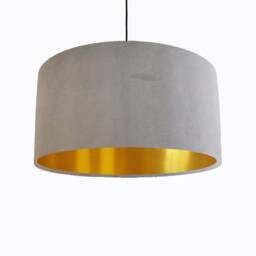 Light Grey Lampshade in Velvet With Gold Lining - thumbnail 1