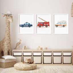 Emergency Vehicle Prints Kids' Room Wall Art, Set Of 3 - thumbnail 2