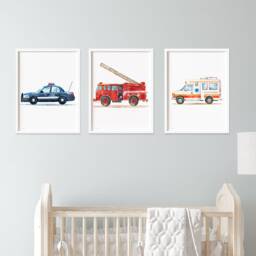 Emergency Vehicle Prints Kids' Room Wall Art, Set Of 3 - thumbnail 3