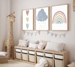 Pastel Rainbow Wall Art Set Of 3 Prints, Rainbow Bedroom Prints, Girls Room, Kids Room Art, Play Nursery Decor - thumbnail 1