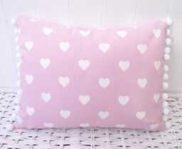 Laura Ashley Pink Hearts Cushion Handmade Pom Cushion - thumbnail 1