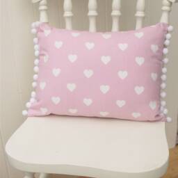 Laura Ashley Pink Hearts Cushion Handmade Pom Cushion - thumbnail 3