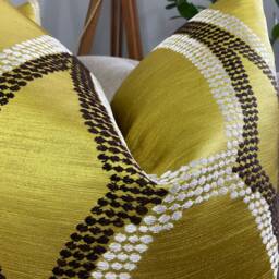 Geometric Embroidered Design Cushion Cover Lime Green/Brown Throw Pillow Handmade Double Sided - thumbnail 2