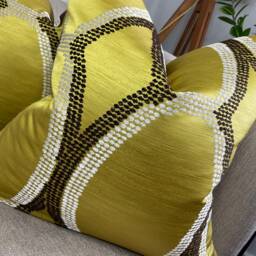 Geometric Embroidered Design Cushion Cover Lime Green/Brown Throw Pillow Handmade Double Sided - thumbnail 3