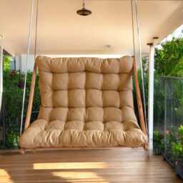 Comfortable Wooden Hanging Swing Chair With Cushion, Indoor