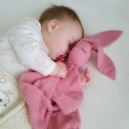 Personalized Bunny Comforter, Soft Sleeping Toy, Organic Muslin Baby Lovey, Doudou, Security Blanket, Monogrammed Blanket - thumbnail 1