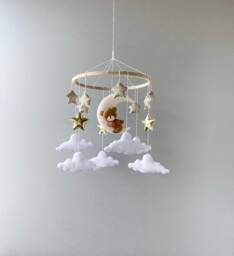 Teddy Baby Mobile For Nursery, Crib Mobile, Moon & Stars Teddy Bear Shower Gift - thumbnail 1