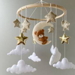 Teddy Baby Mobile For Nursery, Crib Mobile, Moon & Stars Teddy Bear Shower Gift - thumbnail 2
