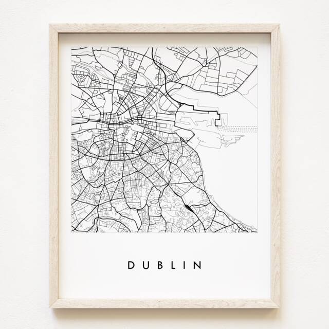 Dublin Map Hand Drawn Street Ireland City Drawing Black & White - Art Print Irish Wedding Anniversary Gift Travel Art Wall Decor - image 1