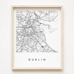 Dublin Map Hand Drawn Street Ireland City Drawing Black & White - Art Print Irish Wedding Anniversary Gift Travel Art Wall Decor - thumbnail 1