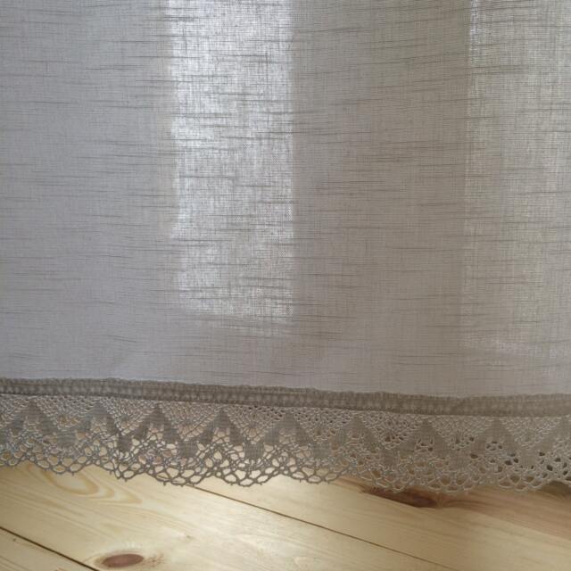 Cotton Curtains Linen-Look White Cotton Lace Trim Kitchen Valance - image 1