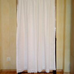Cotton Curtains Linen-Look White Cotton Lace Trim Kitchen Valance - thumbnail 4