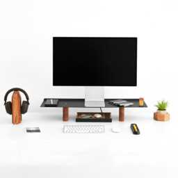 Metal Monitor Stand, Desk Shelf Riser With Wooden Legs, For Home - thumbnail 2