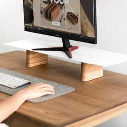 Metal Monitor Stand, Desk Shelf Riser With Wooden Legs, For Home - thumbnail 3