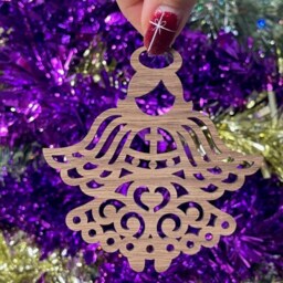Wooden Ornate Angel Tree Decoration - Xmas Bauble Ornament in Oak, Walnut Cherry Wood -Or- Silver, Gold, Red, Green Glitter - thumbnail 2