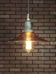 "Industrial Pendant Light -Raw Steel 8"" Flat Glass Amber Shade With Patented ""Huila Connectors"