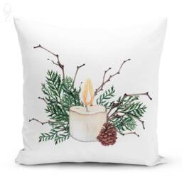 Christmas Candles Cushion Covers With 4 Options - Pine Cones & Leaves Double Sided Printing On The Chenille Fabric Different Sizes - thumbnail 3