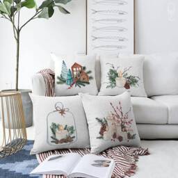 Christmas Candles Cushion Covers With 4 Options - Pine Cones & Leaves Double Sided Printing On The Chenille Fabric Different Sizes
