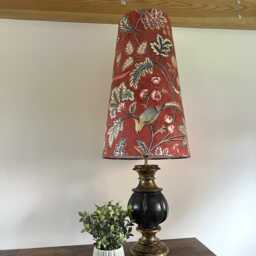 Chanterelle Cotton Cone Lampshade, Extra Tall Conical Shade, Burnt Orange, Birds & Floral - thumbnail 3
