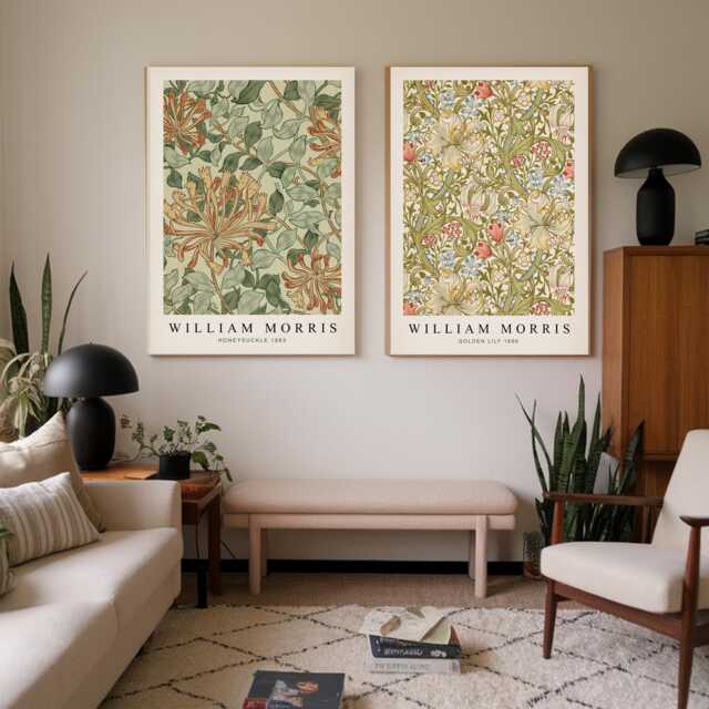 Set Of Two William Morris Floral Prints, Vintage Botanical Wall Art, Flower Print Set, Exhibition Print, Textiles Museum Pink - image 1