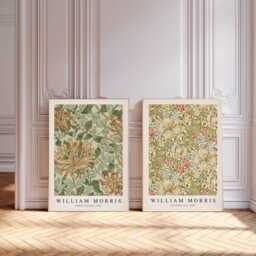 Set Of Two William Morris Floral Prints, Vintage Botanical Wall Art, Flower Print Set, Exhibition Print, Textiles Museum Pink - thumbnail 2