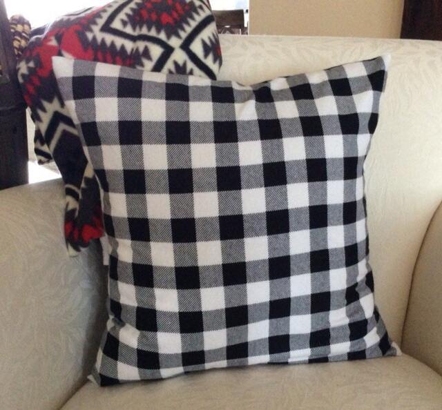 Flannel Plaid Pillow Cover Black & White Accent Cushion - 18x18 - image 1
