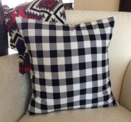 Flannel Plaid Pillow Cover Black & White Accent Cushion - 18x18 - thumbnail 1