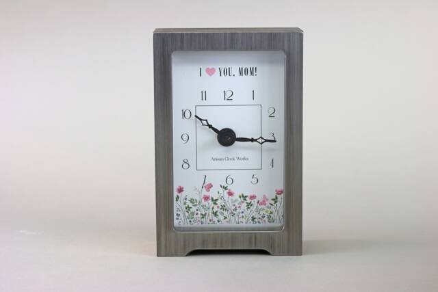 Desk Clock, Mantel Clock. Custom Hand Made Clocks in Stainless Steel With Oak Bodies. I Love You Mom Or Mothers Day Gift - image 1