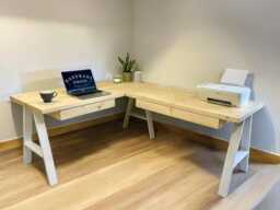 Corner Desk Made in Solid Wood With Or Without Drawers L-Shaped, Handmade Workspace With Storage, Custom Orders Welcome - thumbnail 1