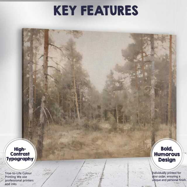 Soft Neutral Pine Woodland Landscape Painting Canvas Wall Art Print Decor Picture Ready To Hang - image 1