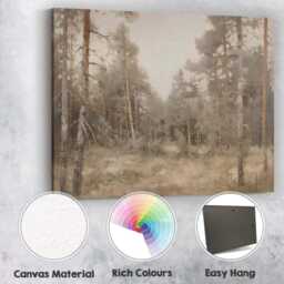 Soft Neutral Pine Woodland Landscape Painting Canvas Wall Art Print Decor Picture Ready To Hang - thumbnail 2