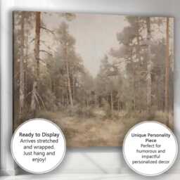 Soft Neutral Pine Woodland Landscape Painting Canvas Wall Art Print Decor Picture Ready To Hang - thumbnail 3