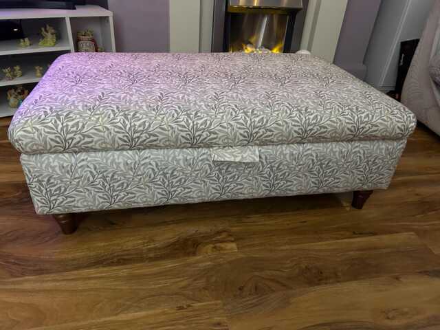 Hand Made Storage Footstool in William Morris Willow Natural/Azure/Sage/Rust Cotton Fabric - image 1