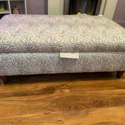 Hand Made Storage Footstool in William Morris Willow Natural/Azure/Sage/Rust Cotton Fabric - thumbnail 3