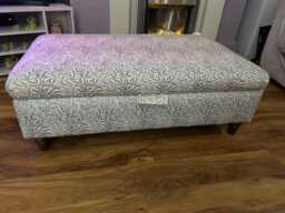 Hand Made Storage Footstool in William Morris Willow Natural/Azure/Sage/Rust Cotton Fabric