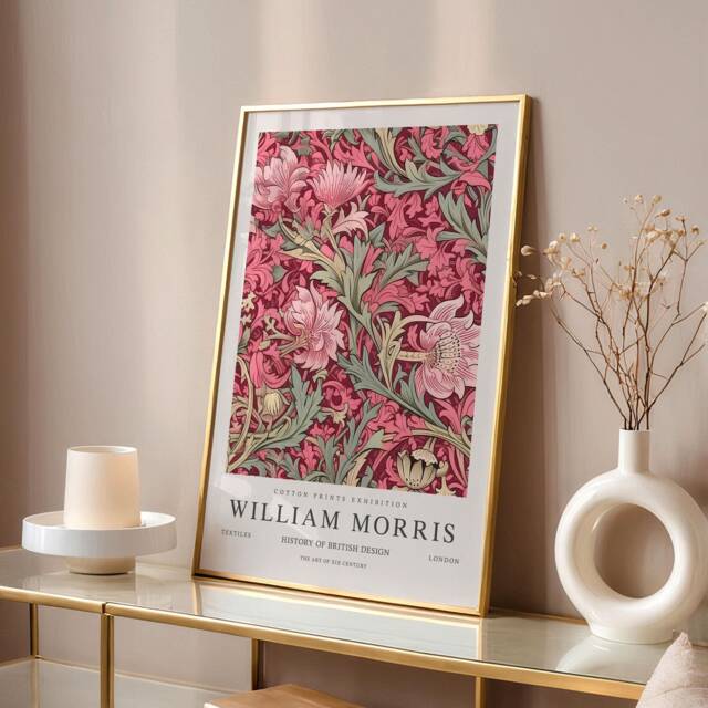 William Morris Print, Art, Exhibition Poster, Botanical Gifts, Pink Wall Prints, Bathroom Art - image 1