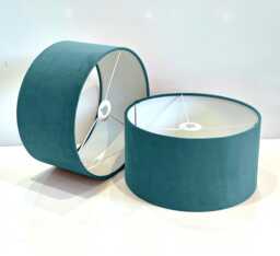 New Handmade Peacock Blue Velvet Drum Lamp Shade Suitable For Tables & Ceilings With White Lining All Shapes Available Sizes On Demand - thumbnail 1
