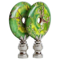 Chartreuse Green Sea Sediment Jasper Stone Lamp Finials On Shiny Chrome Bases - A Single Topper Or Matching Pair - thumbnail 3