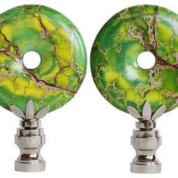 Chartreuse Green Sea Sediment Jasper Stone Lamp Finials On Shiny Chrome Bases - A Single Topper Or Matching Pair - thumbnail 2