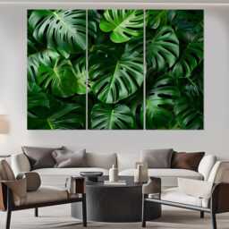 Tropical Green Leaves Canvas Print, Abstract Deep Wall Art, Palm Leaf Framed & Ready To Hang - thumbnail 3